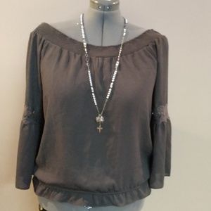 Maurices Gray 3/4 Bell Sleeve Relaxed Blouse